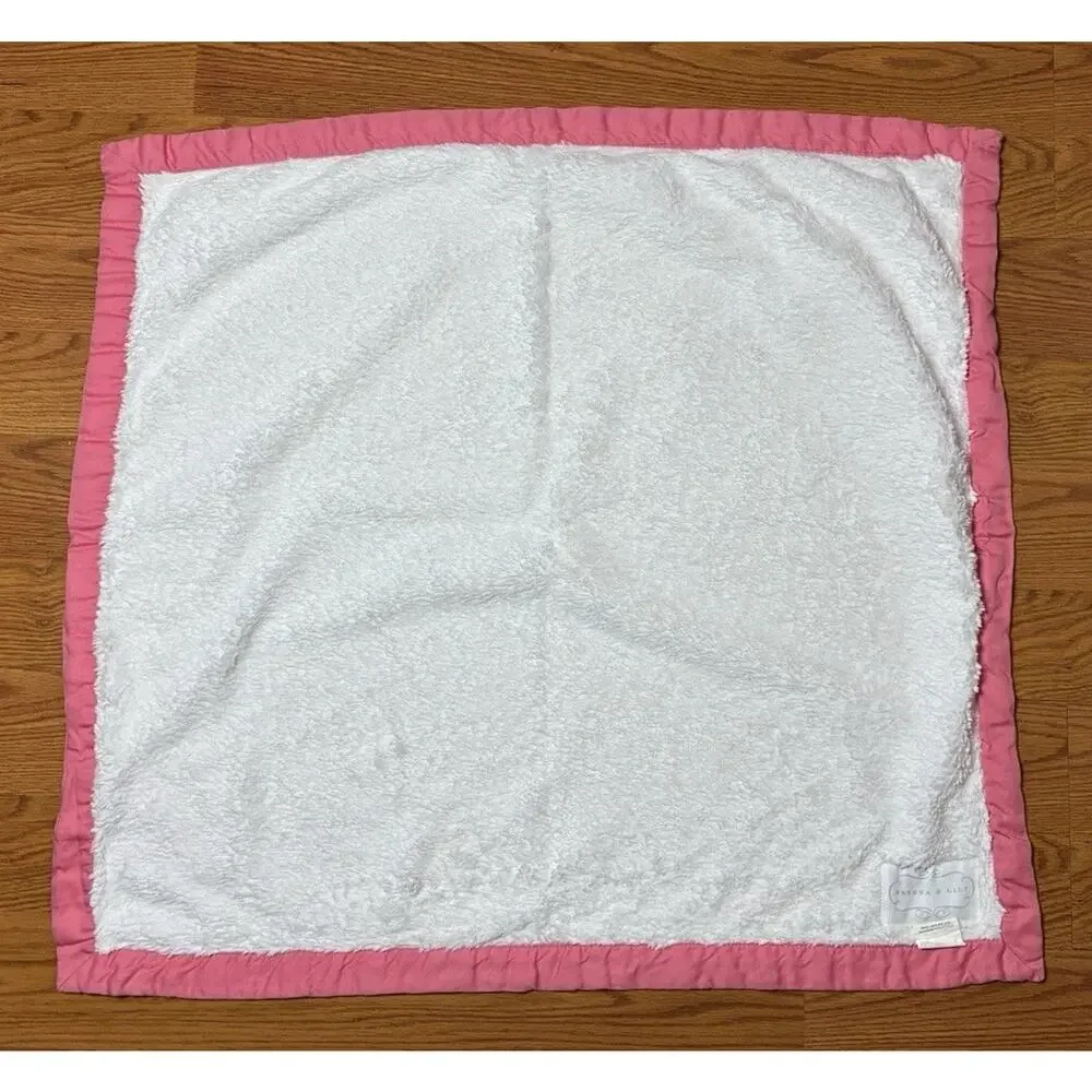 Serena & Lily Pink Baby Blanket Cotton Front White Plush Back Flower Leaf
